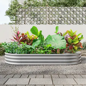 Outdoor Galvanized Planter Raised Garden Boxes Edging Modular Oval Metal Flower Bed