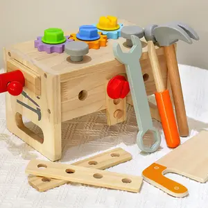 Children'S Wooden Repair Toolbox Tighten Screws And Disassemble Nuts Handheld Tool Table Boy Baby Puzzle Toys