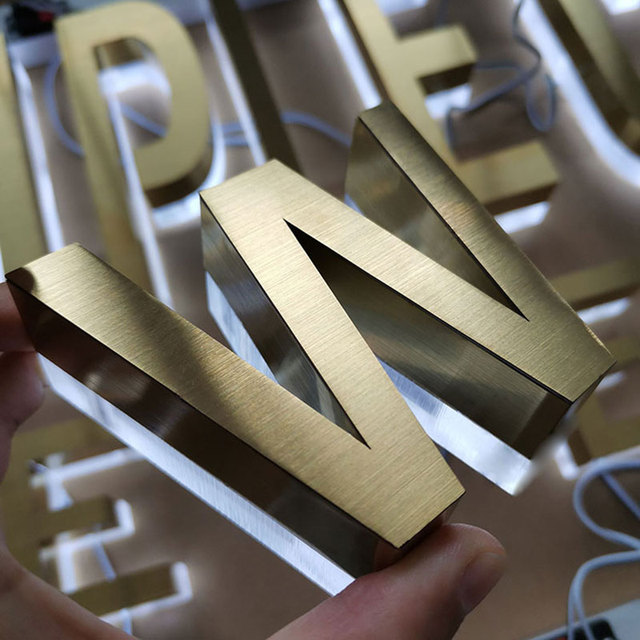 3D Letter Custom Light Metal Letters Brushed Aluminum Backlit Channel Letter Gold Signboard Outdoor Enseigne Lumineuse Led Sign