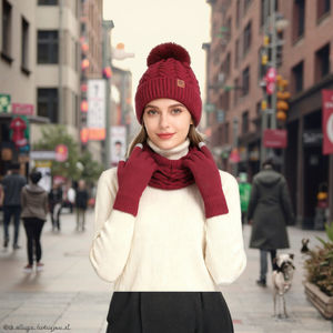 Ensemble tricoté d'hiver pour <span class=keywords><strong>femme</strong></span> en Spandex/Acrylique Jacquard, comprenant bonnet, écharpe et gants, essentiels pour le froid, confortable pour la circonférence de la tête - Product Image 6