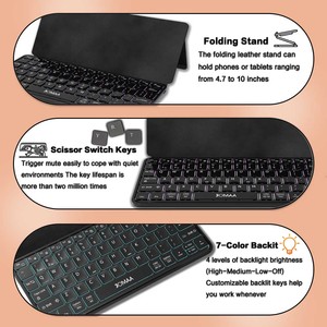 JOMAA RGB Backlight BT Mini <b>Keyboard</b> PU Leather <b>Wireless</b> Rechargeable Foldable <b>Keyboard</b> Portable <b>keyboard</b> for PC/Desktop/Laptop - Product Image 6