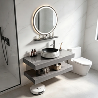 Meuble de salle de bain de luxe léger en pierre frittée double couche avec vasque artistique intégrée, vente directe usine OEM/ODM