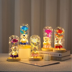 Regalo del Día DE LA MADRE cubierta de cúpula de cristal flor Rosa Luz Led oso galaxia hoja de oro flor creativa regalo del Día de San <span class=keywords><strong>Valentín</strong></span> - Product Image 2