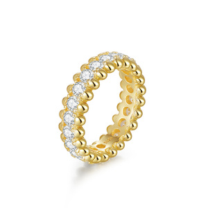 Artículo Viral de Moda: Anillo de Plata de Ley S925 con Cuentas de Moissanita en Círculo Completo para Mujer, Anillo de Dedo de Lujo Apilable de Dos Tonos - Product Image 1