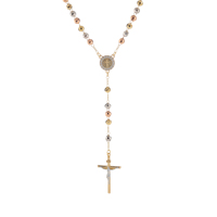 Collier de chapelet en zircon plaqué or tricolore pour femme avec pendentifs croix pour anniversaire