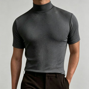 T-shirt Homme Col Montant Manches Courtes Respirant Coupe <span class=keywords><strong>Slim</strong></span> Couleur Unie Basique Décontracté Personnalisable avec Logo – Qualité Supérieure - Product Image 3