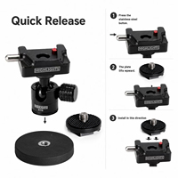 Mini cabezal esférico con adaptador de montaje de zapata caliente de 1/4 pulgadas, cabezal de trípode de aluminio giratorio de 360 grados para cámaras DSLR, trípodes y monopods
