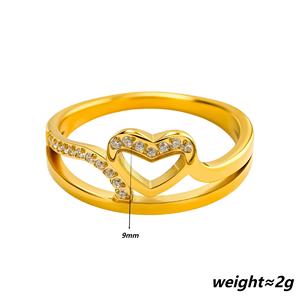 Anillo Minimalista de Corazón, Chapado en Oro de 18K, Acero Inoxidable, con Circonita Cúbica, Anillo Delicado Apilable, Joyería de Moda para Ella - Product Image 4