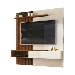 Tiang TV dinding kustom desain unit dinding kayu kabinet Tv furnitur sederhana ruang tamu rumah kamar tidur furnitur OEM Modern