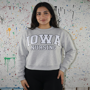 Sudadera con Capucha IOWA NURSING en Gris Jaspeado, 100% Algodón, Apliques Bordados en Blanco, Hilos Finos de Invierno - Product Image 1