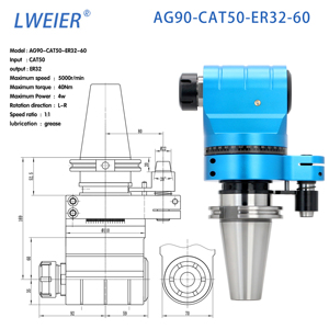 LWEIER Cabezal Angular AG90CAT50-ER32-60 de Venta Caliente para Centro de Mecanizado, Cabezal de Fresado Lateral, Fresado de Superficies, Taladrado y Roscado CAT/BT/ISO - Product Image 1