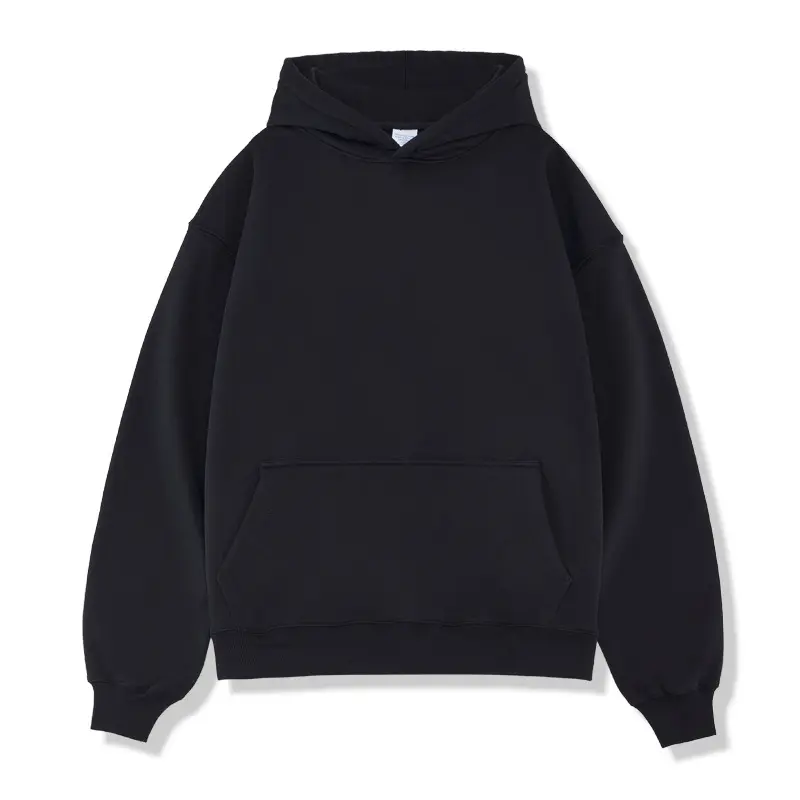 Kustom Logo kosong bulu French Terry Drop Shoulder tanpa String uniseks Pria Wanita berat ukuran besar hoodie katun untuk pria