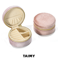 Boîte à bijoux en velours ronde avec fermeture éclair, multi-compartiments, pour la vente en gros, personnalisable avec logo, emballage cadeau