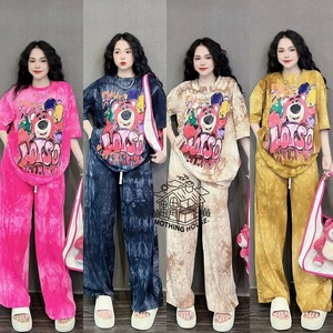 Conjunto de Pijama Estampado Tie-Dye de Talla Grande para Mujer Pantalones de Pierna Ancha Estilo Africano de Verano Conjunto Informal Holgado de Dibujos Animados de Dos Piezas para Estar en Casa - Product Image 2