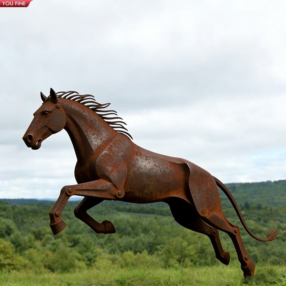 YOUFINE 耐候钢奔马雕塑户外金属艺术，适用于公园、花园、地标| Alibaba.com, image size:1000x1000