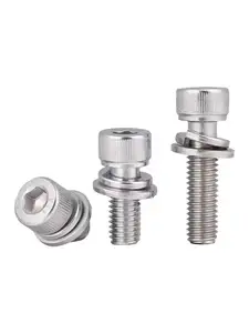 304 Stainless Steel 3 Combination Screws Hexagonal Screws Flat Elastic Washer Screws M3M4M5M6M8M10