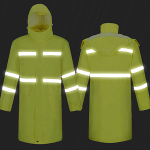 Imperméable de sécurité imperméable pour hommes et femmes avec fermeture auto-agrippante et fermeture éclair, en Oxford 300D haute visibilité réfléchissant, long - Product Image 3