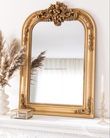 Vente en gros de coiffeuse baroque ornée d'arche design en PU sculpté en or, tenture murale, entrée, couloir, ensemble de table, miroir