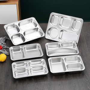 Assiettes pour étudiants en acier inoxydable 304, cinq ou six compartiments, rectangulaires, pour enfants, pour la restauration, les hôtels, les cafétérias - Product Image 1