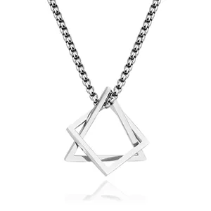 Custom Logo Jewelry Women Unisex Minimalist Geometric Square Hip Hop Necklace Men Triangle Pendant