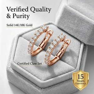 Wholesale 18K Rose Gold Natural Diamond Huggie <b>Hoop</b> <b>Earrings</b> Oval Pave Small <b>Hoops</b> <b>Hinge</b> Clasp for Women MOQ 1pc - Product Image 3