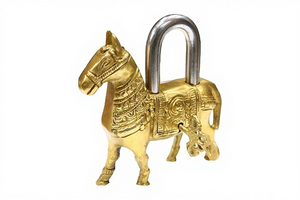 Handcrafted Brass Horse Shape <b>Padlock</b> with 2 Keys Decorative Vintage Animal Lock for Home Office Gift Security - Product Image 2