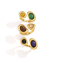Cincin Wanita Model Terbuka Dapat Disesuaikan, Berbahan Baja Anti Karat Lapis Emas PVD 18K dengan Batu Alam, Perhiasan Jari, Grosir