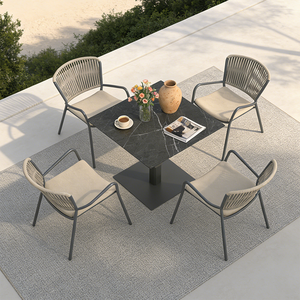 Ensemble de salle à manger d'extérieur DWOO <span class=keywords><strong>5</strong></span> pièces avec structure en aluminium moderne et chaises en corde rembourrées pour patio et balcon - Product Image 2