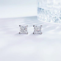 Orecchini a lobo minimalisti Princess Square in oro bianco 18K con diamanti coltivati in laboratorio, orecchini raffinati, ear cuff, orecchini con diamanti