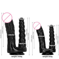 Dildo réaliste surdimensionné extra-long en PVC noir à double tête pour couples lesbiens