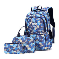 Diseño de moda Mochila impermeable para estudiantes Bolsa de almuerzo aislada Bolsa de lápiz Oxford 14 pulgadas Cremallera Conjunto de mochila escolar