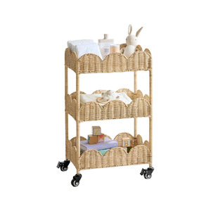 Rattan Woven <b>Storage</b> <b>Cart</b> 3 Tier With Wheels Movable Organizer For Toys And Bathroom Essentials Floor Standing Type - Product Image 5