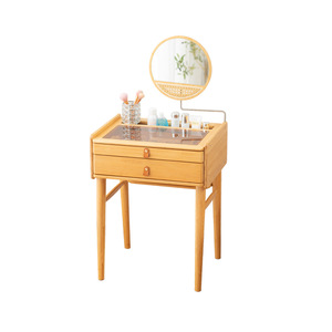 Bamboo <b>Dressing</b> <b>Table</b> With Mirror <b>Storage</b> Drawer Bedroom Makeup Vanity Minimalist Modern Style - Product Image 5