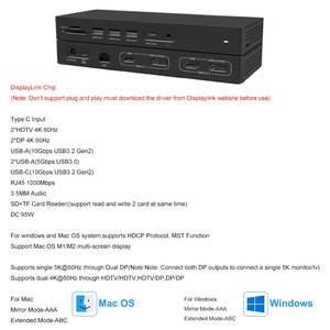 แท่นเชื่อมต่อแบบ 14-in-1 Type C อลูมิเนียมอัลลอยด์ DisplayLink รองรับจอภาพคู่ 4K 60Hz สำหรับ DP MST <span class=keywords><strong>Hub</strong></span> แล็ปท็อป Mac M1/M2 100W PD 10Gbps - Product Image 2