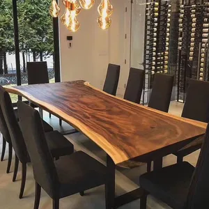 Industrial Furniture Modern Living Side Panels Custom Size Solid Walnut Wooden Dining Table