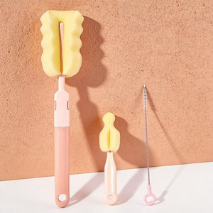 Juego de 3 cepillos para biberones, kit de limpieza con esponja rosa para biberones y pajitas de recién nacidos - Product Image 1