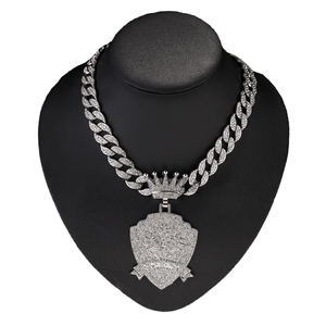 PD3007 Bouclier Couronne Pendentifs Vintage Chaîne Cubaine Colliers Pingentes de coroa de escudo com colares de corrente cubana - Product Image 1