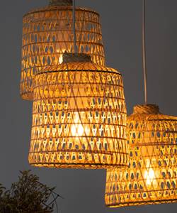 Suspension triple à abat-jour en bambou tressé, luminaire de plafond en bois tissé, câblage direct, blanc/noir, fournisseur Vietnamien - Product Image 6