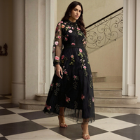 Robe longue de soirée décontractée pour femme, style empire, amincissante, à col montant, en patchwork floral vintage tissé, vente en gros