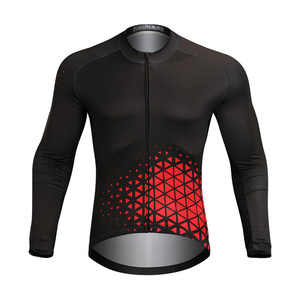 Wholesale Plus Size Men's Cycling Jersey Set Long Sleeve Black Red Geometric Pattern Breathable Quick Dry Seamless Fit - Product Image 2