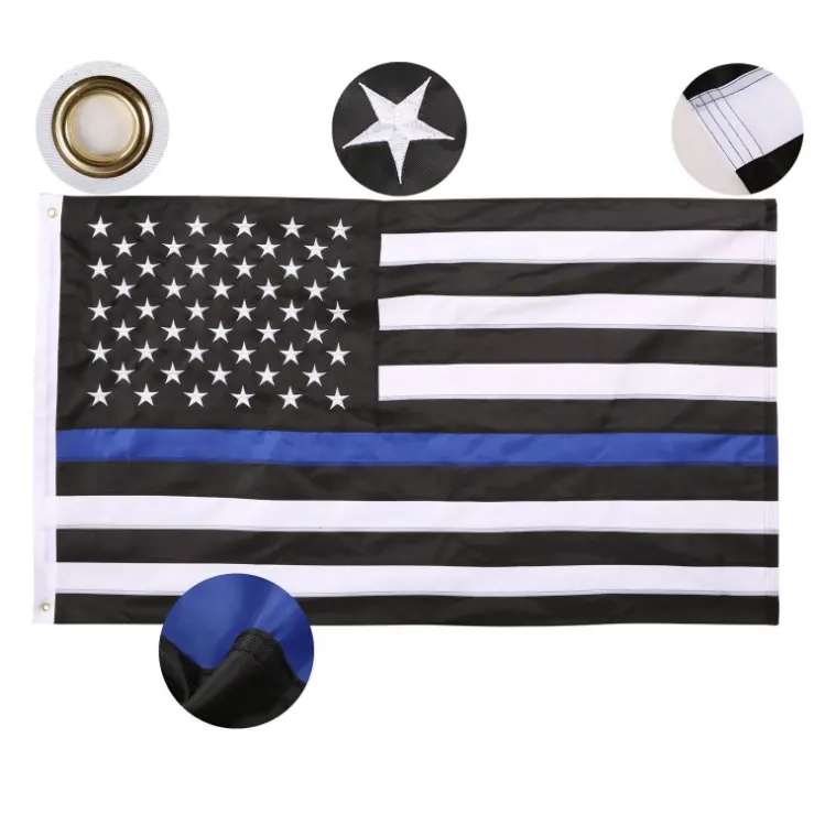 Groothandel Dunne Blauwe Lijn 3X5 Ft Grommets Snelle Verzending Ter Ere Van Wetshandhavingsambtenaar Usa Vlag