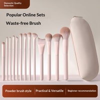 Ensemble professionnel de 13 pinceaux de maquillage, manches en plastique, poils doux de haute qualité, vegan, pour fond de teint et anticernes