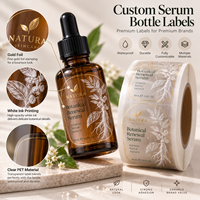 Étiquettes personnalisées pour flacons de sérum, en PET transparent, encre blanche, dorure à chaud, autocollants imperméables pour flacons compte-gouttes