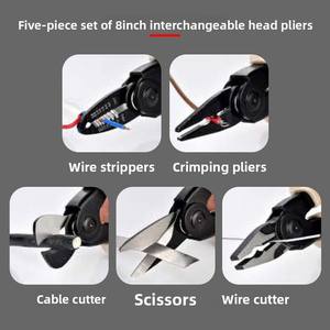 Pince multifonction 8 pouces 5 en 1, jeu de pinces professionnelles pour électriciens avec 5 têtes interchangeables, structure Plug-and-Pull - Product Image 2