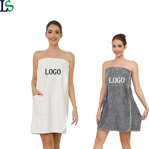 Peignoir de Douche en Tissu Doux pour Femmes avec Logo Personnalisé, Robe de Bain Légère, Enveloppement Corporel de Spa, Fermeture Réglable, Peignoir avec Poche - Product Image 1