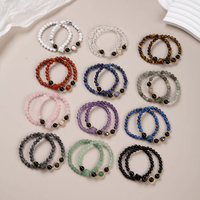 Bracelets en pierres précieuses naturelles de 6 mm, quartz rose, lot de 2, faits à la main, en forme de pyramide, bracelet extensible en pierres de guérison