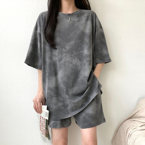 Costume d'été pour femmes Short Sleeve Short Casual Sports Suit Cute Girl's Clothes Round Neck Solid Color Plus Size Clothing 2 Piece - Product Image 6
