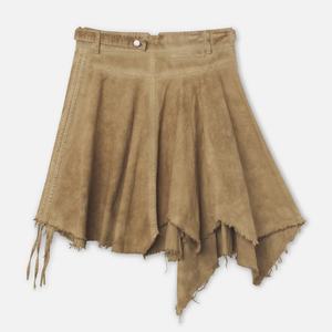 Jupe cargo asymétrique en coton lavé taille basse pour femme, coupe évasée, ourlet brut, avec empiècements et lacets - Product Image 4