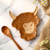 Repose-cuillère en céramique pour comptoir de cuisine, plateau décoratif Vache des Highlands, support à bijoux, porte-bougie chauffe-plat