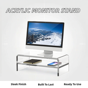 Hai lớp trong suốt <span class=keywords><strong>Acrylic</strong></span> PMMA Màn hình máy tính Riser văn phòng hiện đại hiển thị giá tiết kiệm không gian máy tính xách tay đứng cho văn phòng sử dụng - Product Image 2
